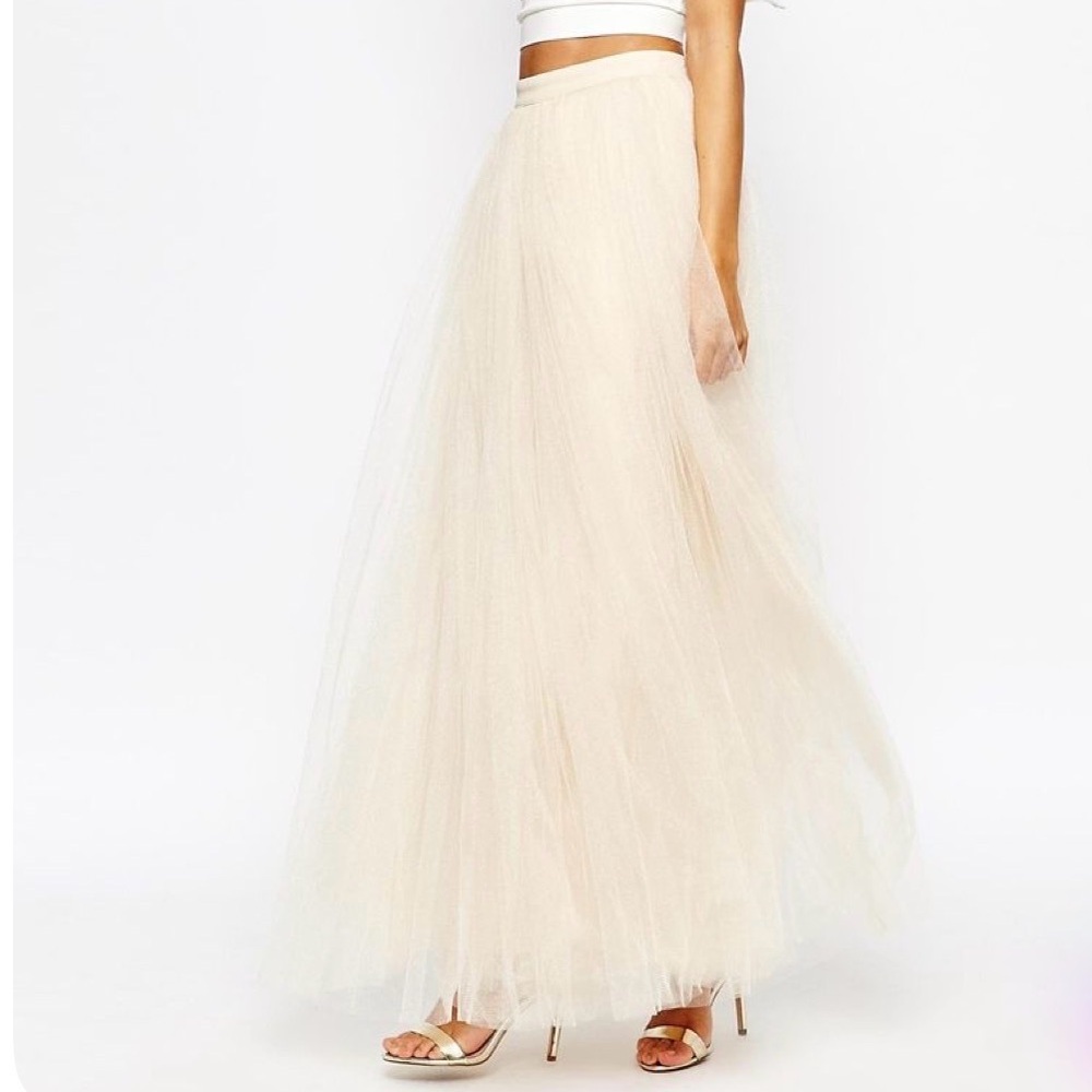 Little Mistress Tulle Chiffon Maxi Skirt Wedding Prom Champagne Beige size 6 NWT